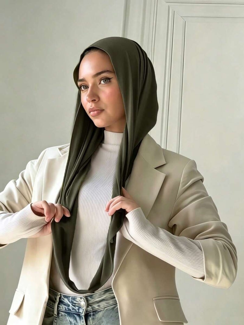 Women's Instant Classic Solid Color Hijab – Pre-Sewn Twisted Neck Scarf, Adjustable Versatile Turban, Soft Skin-Friendly Fabric for Daily, Sports & Yoga