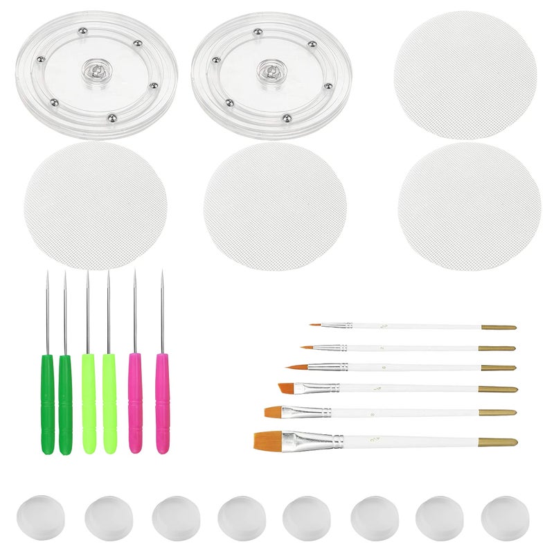 TOSPARTY Cookie Decorating Kit Supplies Including 2 Acrylic Cookie Turntable 6 Cookie Scribe Needle 4 Silicone Mesh Mats 6 Cookie Decoration Brushes 8 Rubber Feet Bumpers (Number A) - Image 1
