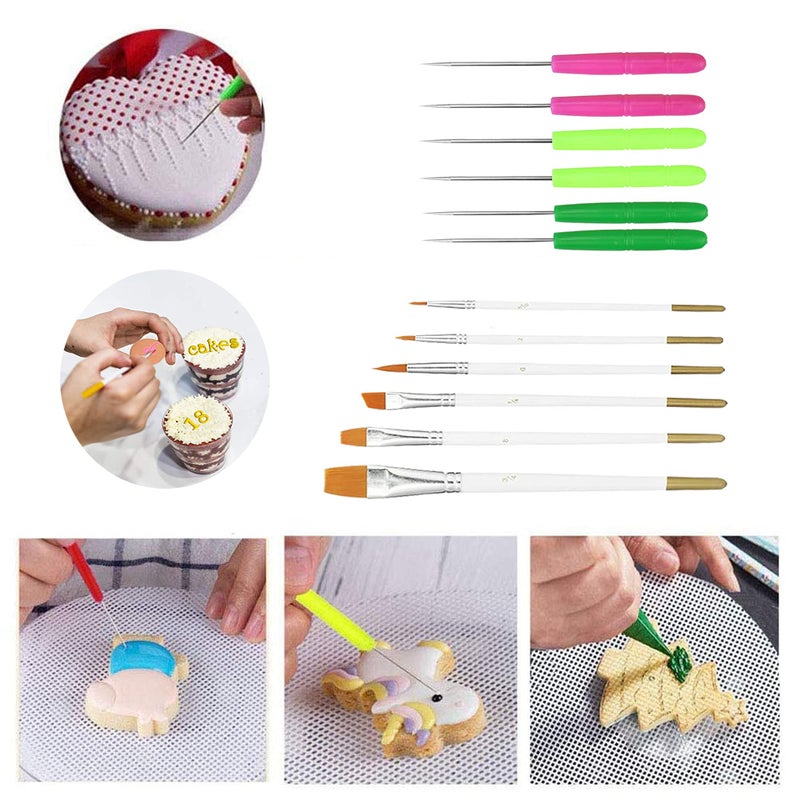 TOSPARTY Cookie Decorating Kit Supplies Including 2 Acrylic Cookie Turntable 6 Cookie Scribe Needle 4 Silicone Mesh Mats 6 Cookie Decoration Brushes 8 Rubber Feet Bumpers (Number A) - Image 3