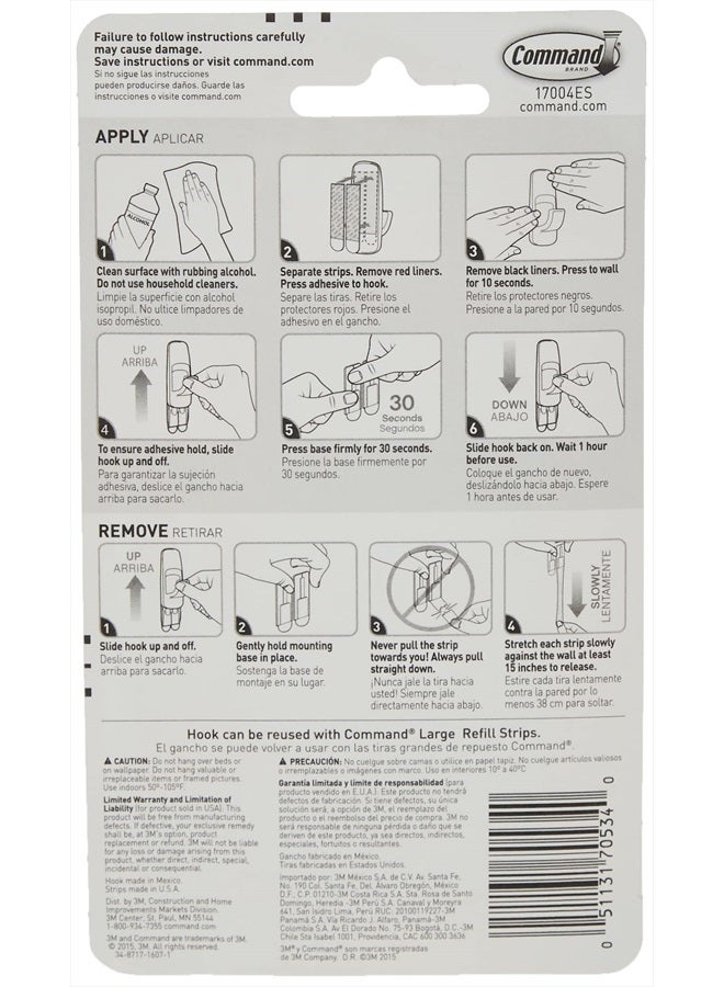 Command Jumbo Utility Hooks, Holds up to 7.5 lb, 1 Wall Hooks and 4 Command Strips, Damage Free Hanging Wall Hook with Adhesive Strips, No Tools Wall Hooks for Hanging Decorations 1 Count, (Pack of 1)  - Image 2