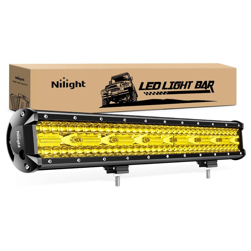 Nilight LED Light Bar 20Inch 420W Yellow Flood Spot Combo Triple Row Driving Lamp Roof Bumper Off Road LED Work Lights Pods for Van Camper Wagon Car Pickup Golf Cart ATV UTV SUV Truck Boat 4x4 - Image 1