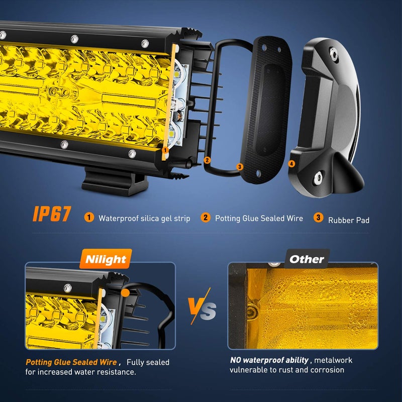 Nilight LED Light Bar 20Inch 420W Yellow Flood Spot Combo Triple Row Driving Lamp Roof Bumper Off Road LED Work Lights Pods for Van Camper Wagon Car Pickup Golf Cart ATV UTV SUV Truck Boat 4x4 - Image 5