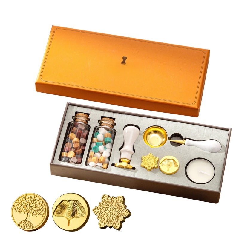 Wax Seal Stamp Kit with 3pcs Seal Stamp and 2 Bottle of Wax Beads Spoon/Candle for Christmas Vintage Envelopes Letters Mailing Crafts Gift for Envelopes Letter Cards Wedding Invitations Packaging - Image 1