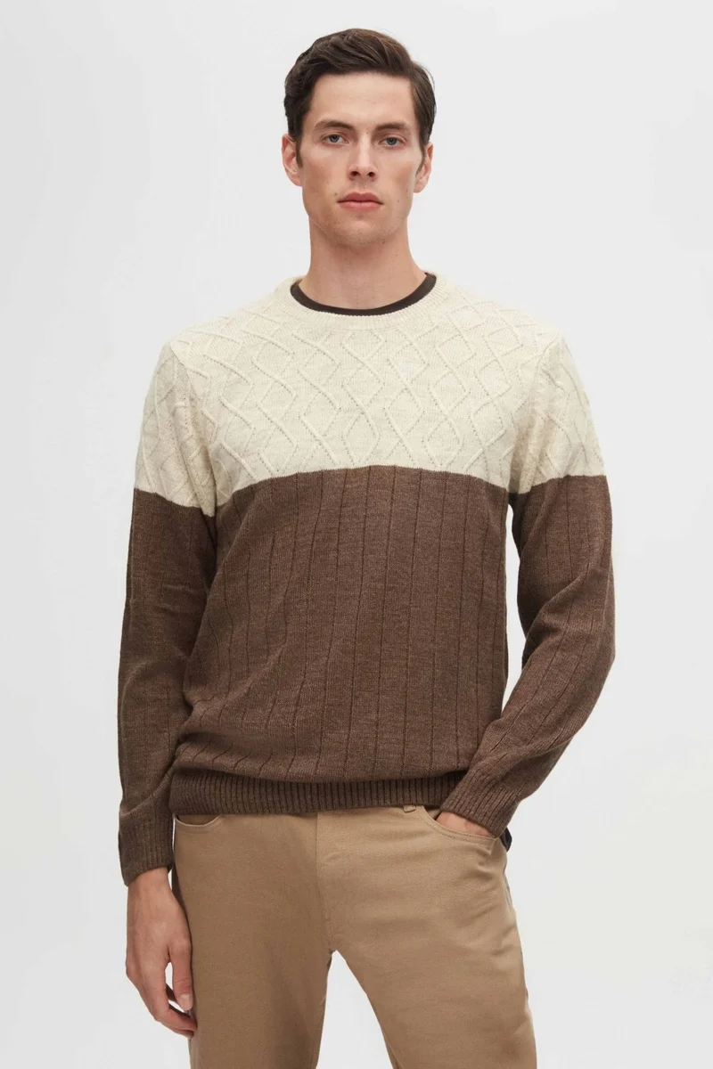 D'S DAMAT Ds Damat Regular Fit Brown Baklava Non-Pilling Crew Neck Knitwear Sweater 3HC062ORTBKZK