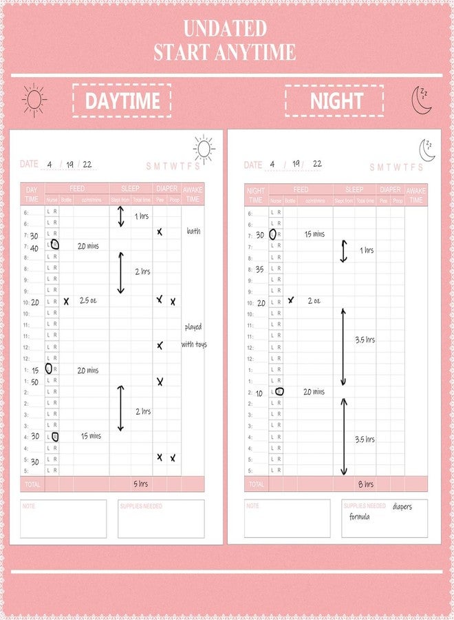 Tiankool Baby's Daily Care Planner - A5 Newborn Baby Log Book for Tracking Daily Routine, 152 Easy-to-Use Pages to Monitor Nursing, Sleep, Feeding, Diapers, Pumping, and More - Rose - Image 3