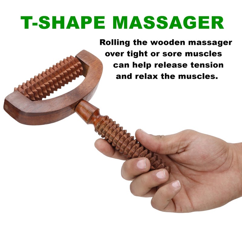 Flavoma (SET OF 6) Wooden Foot/Feet Massager Roller Stress Acupressure | T-Shape Massager | Wooden Face/Neck Massager | Balyantra Wooden Head Massager For Scalp | Palm Hand Massager for Pain Relief - Image 3