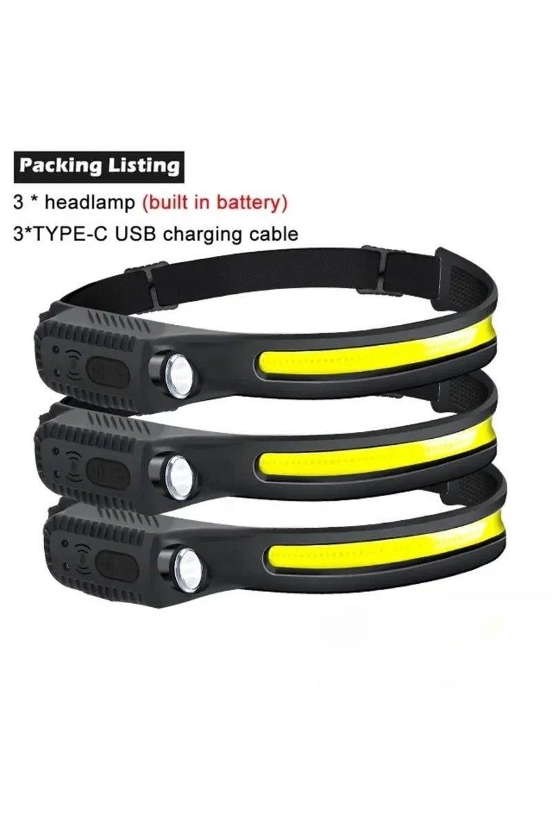 1200mAh 3PCS 1-10PCS LED Indication Headlamp Rechargeable Head Flashlight 1200mah Built in Battery O