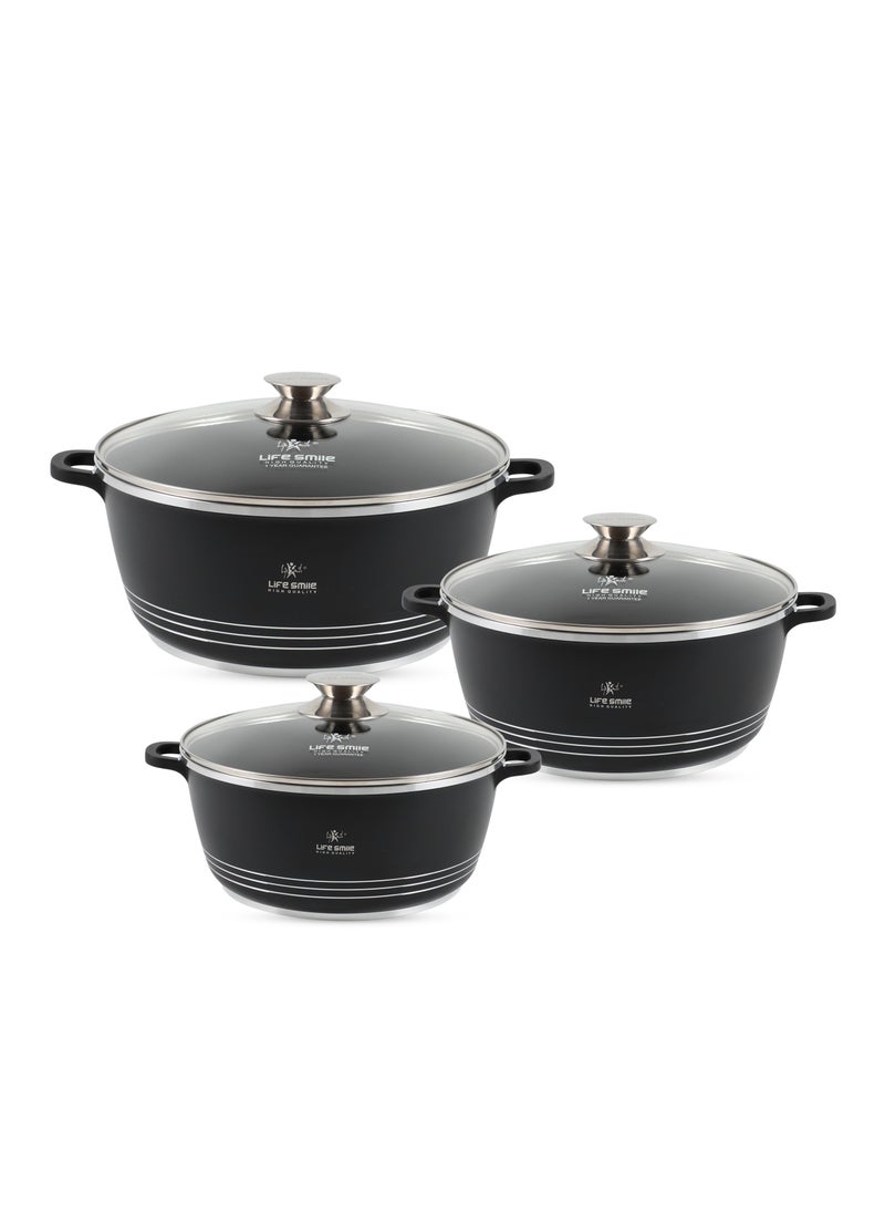 Life Smile LIFE SMILE Nonstick Ceramic Cookware Set 6-Piece (20/24/28cm Sizes Stockpots), Healthy Pots and Pans Set, Non-toxic Kitchen Cooking Set with Stay-Cool Handles, PFAS and PFOA Free  - Image 1