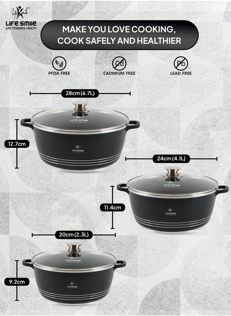 Life Smile LIFE SMILE Nonstick Ceramic Cookware Set 6-Piece (20/24/28cm Sizes Stockpots), Healthy Pots and Pans Set, Non-toxic Kitchen Cooking Set with Stay-Cool Handles, PFAS and PFOA Free  - Image 3
