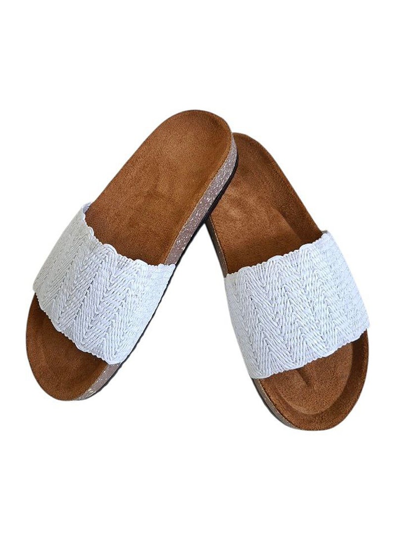 Karisma Flat Squared Toe Slippers With Simple Canvas With Embroidered Upper Strap - Image 1