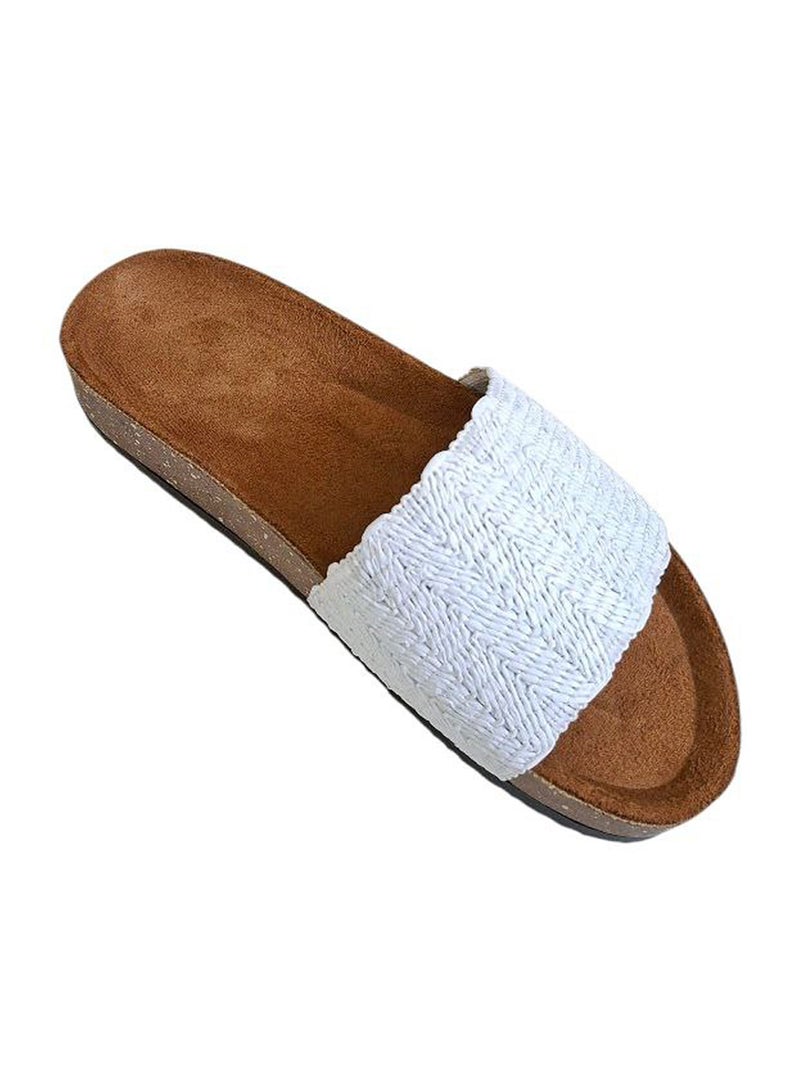 Karisma Flat Squared Toe Slippers With Simple Canvas With Embroidered Upper Strap - Image 3