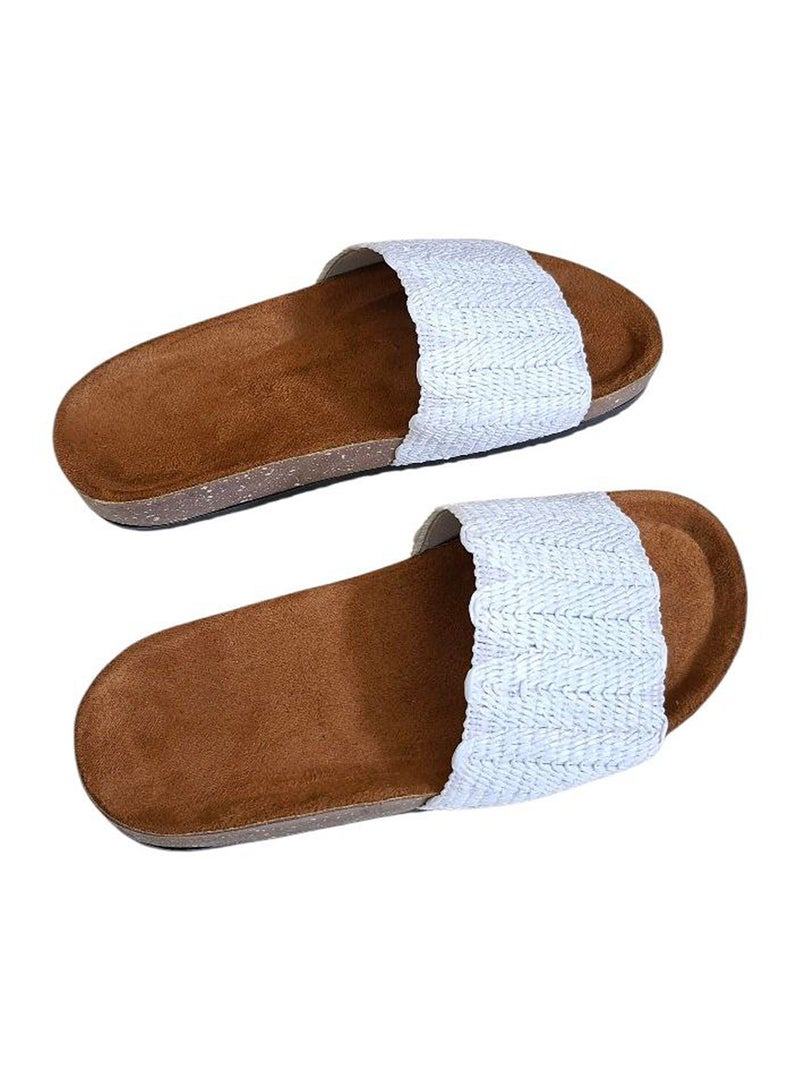Karisma Flat Squared Toe Slippers With Simple Canvas With Embroidered Upper Strap - Image 2