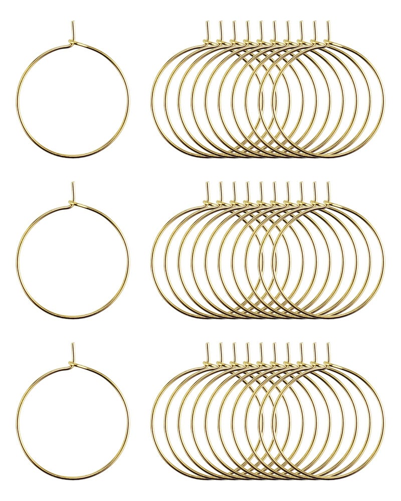 JIALEEY 100PCS Wine Glass Charm Rings 25mm Gold Plated Open Jump Ring Earring Beading Hoop for Jewelry Making Wedding Birthday Party Festival Favor