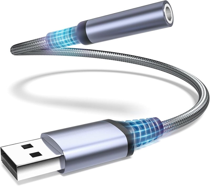 محول USB إلى مقبس صوتي 3.5 مم، كابل USB إلى صوت مساعد خارجي لبطاقة الصوت المجسمة، USB إلى مقبس سماعة رأس أنثى 3.5 مم TRRS لأجهزة PS4/PS5/سماعة الرأس/Mac/Linux/كمبيوتر Windows/كمبيوتر محمول/كمبيوتر مكتبي/محطة الإرساء (رمادي) - Image 1