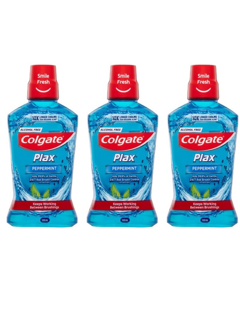 Colgate Pack Of 3 Colgate Plax Peppermint Mouth Wash 500ml - Image 3