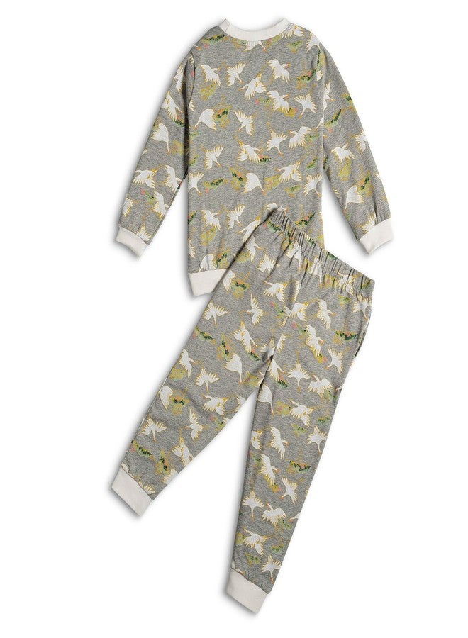 TuddyBuddy 100% Cotton Lounge Set, Long Sleeves T-Shirts & Pant Set for Girls (18 Months-24 Months / 2 Year, Flamingo - Grey) - Image 2
