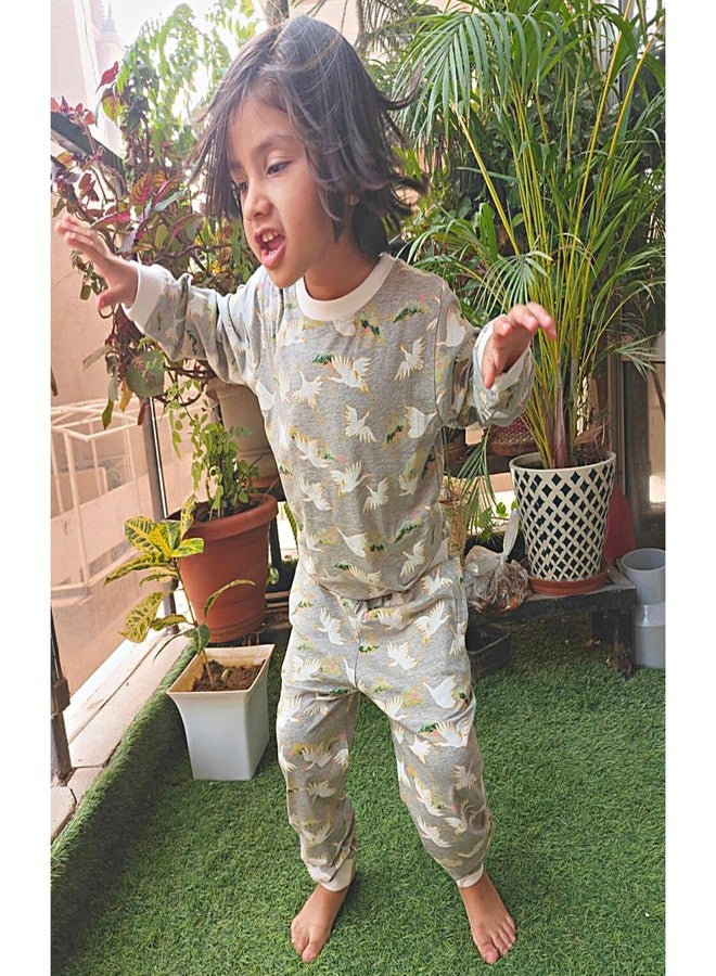 TuddyBuddy 100% Cotton Lounge Set, Long Sleeves T-Shirts & Pant Set for Girls (18 Months-24 Months / 2 Year, Flamingo - Grey) - Image 4
