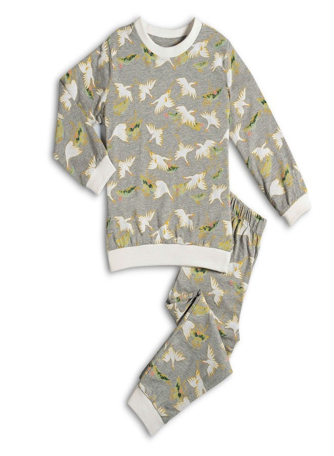 TuddyBuddy 100% Cotton Lounge Set, Long Sleeves T-Shirts & Pant Set for Girls (18 Months-24 Months / 2 Year, Flamingo - Grey) - Image 1