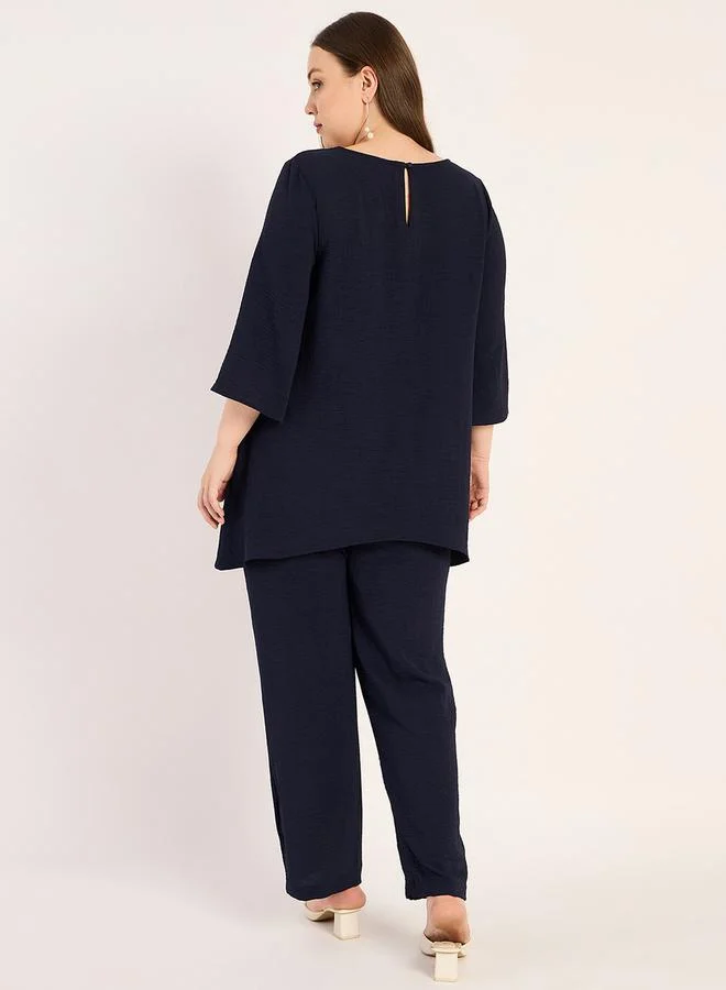 فيميلا Plus Size Solid 3/4 Sleeves Tunic and Pants Co-Ords by Styli