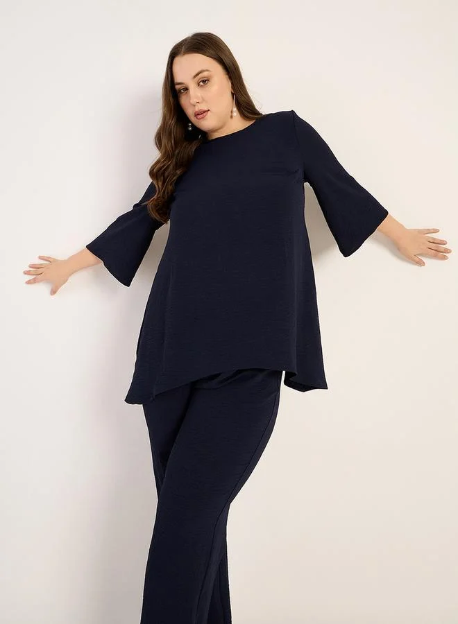 فيميلا Plus Size Solid 3/4 Sleeves Tunic and Pants Co-Ords by Styli