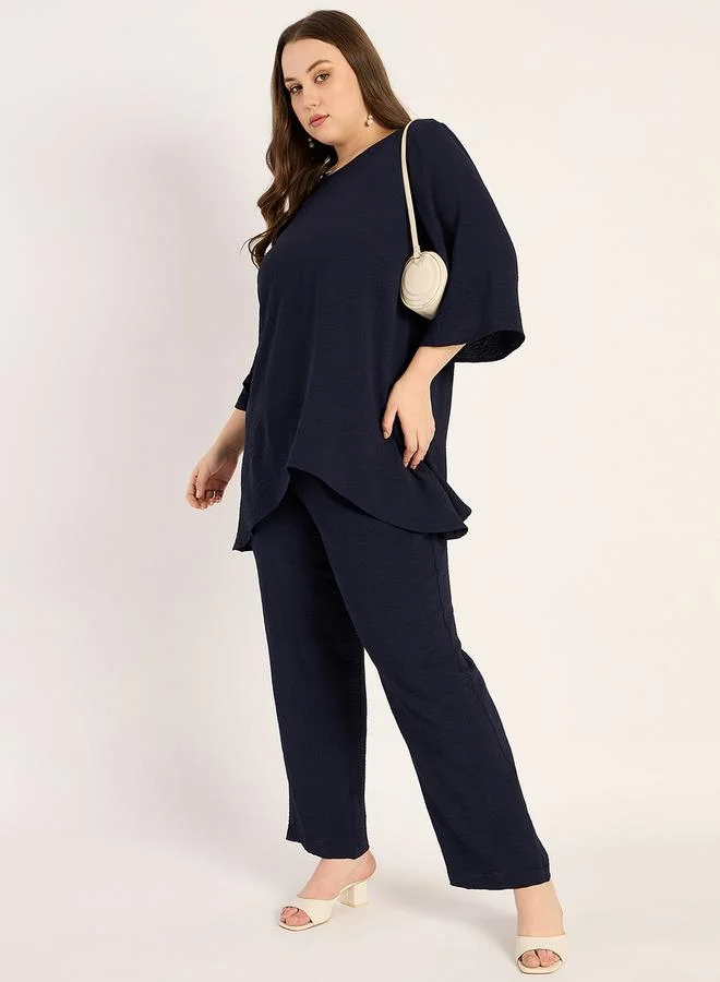 فيميلا Plus Size Solid 3/4 Sleeves Tunic and Pants Co-Ords by Styli