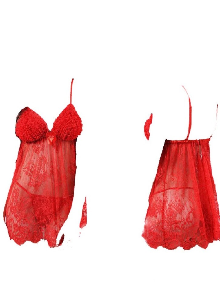 Women's Floral Lace Mesh Lace Up Front Babydoll Lingerie Slip Dress  - Image 1