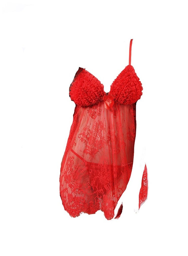Women's Floral Lace Mesh Lace Up Front Babydoll Lingerie Slip Dress  - Image 2