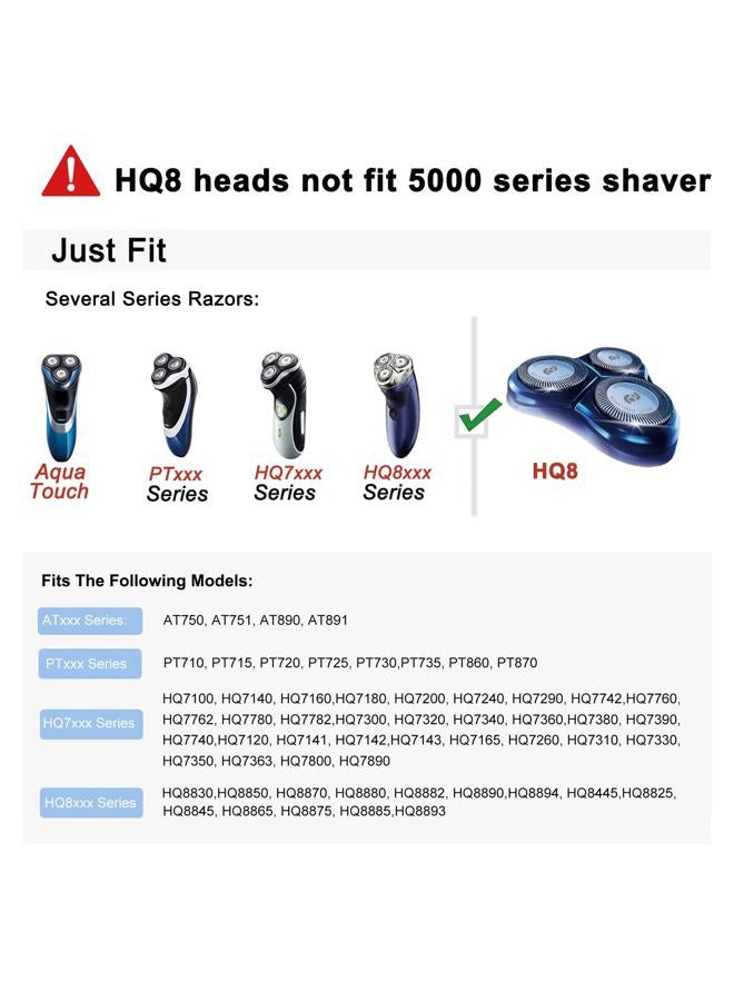 Annie HQ8 Replacement Heads Compatible with Philips Norelco Aquatec Shaver, Blades for Philips HQ8 Heads, Compatible with Philips Shavers AT890,AT880,AT841,PT720 PT740,7180XL,8862XL - Image 2