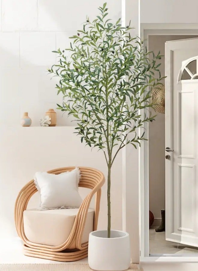 HXDream 170CM Artificial Olive Tree with Fruits, Realistic Trunk & Leaves, nterchangeable Planter,Black Planter & Fake Moss, Low-Maintenance Plastic Decor for Year-Round Home, Office, or Celebration Events, Perfect for Floor Placement  - Image 3