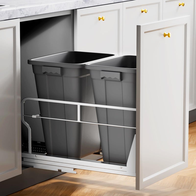 Insputer Double 40QT Pull Out Trash Can Under Cabinet, Heavy Duty Under Sink Garbage Bin Kit with Soft-Close Slides for Kitchen, Laundry, Requires Minimum Cabinets Opening 18" W X 24" D - Image 1