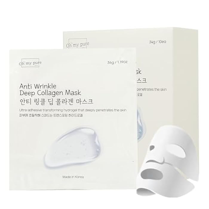Oh My Pure Collagen Hydrogel AntiWrinkle Deep Face Mask 4+1 EA Ultimate Hydration, Improves Skin Texture, Affordable Luxury, Glowing Skin, Reduces Fine Lines & Wrinkles, Made in Korea OHMYPURE (5, Deep Collagen) - Image 1