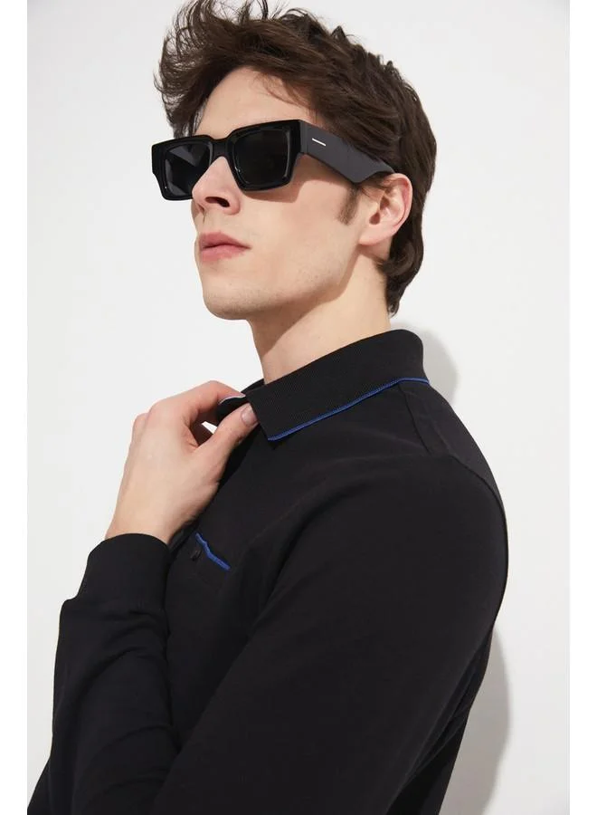 جون June Exclusive Men Textured Neck Sweatshirt Black