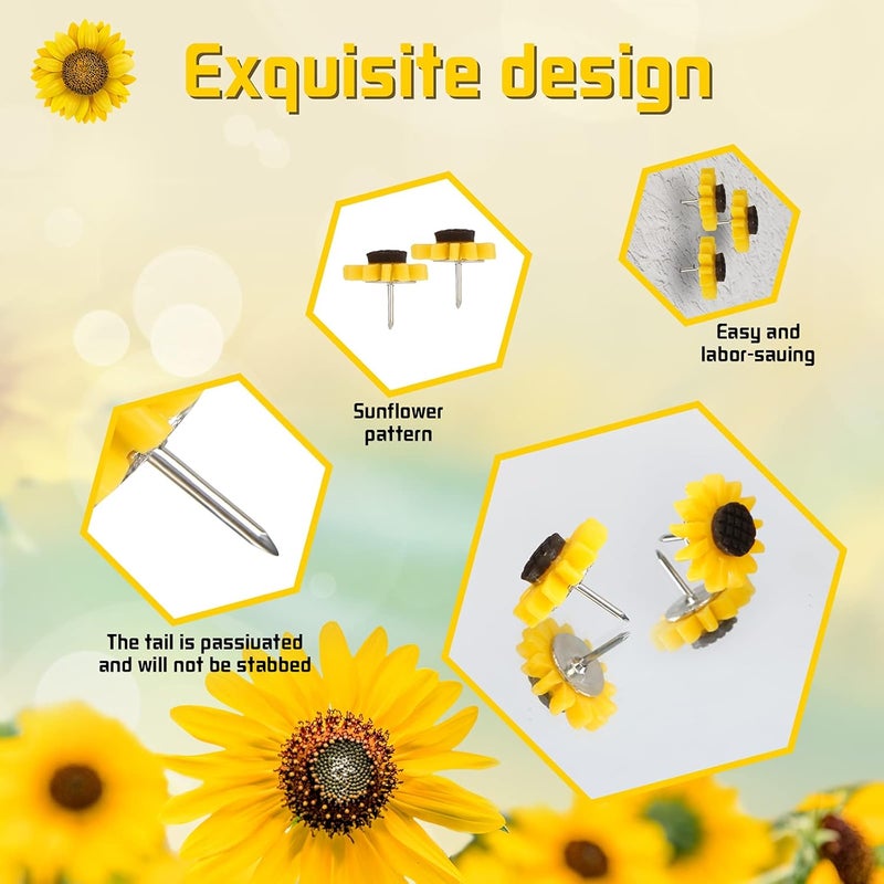 UHOMENY 20 Pieces Sunflower Push Pins, Flower Thumbtacks Decorative Drawing Pins Cork Board Tacks Sunflower Tacks with Box for Maps Photos Wall Bulletin Board Offices Schools Supplies - Image 3