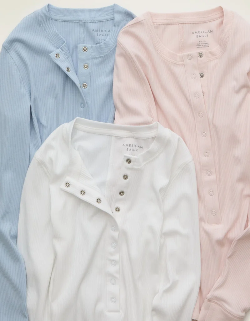 American Eagle  AE Long Sleeve Henley T-Shirt  | Best Price UAE