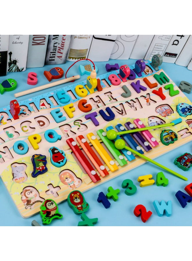 Hot-selling Children's Toys Digital Puzzle Building Blocks Assembled Early Education Educational Boys' And Girls' Baby Fishing Logarithmic Board-Color:Letter Knocking Six-in-One Logarithmic Board - Image 1