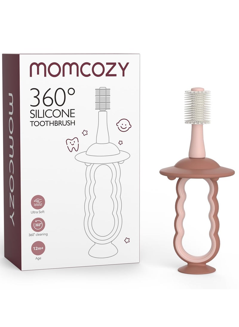 Momcozy فرشاة أسنان للأطفال، فرشاة أسنان للأطفال الصغار 1-2، فرشاة أسنان للرضع، فرشاة أسنان للأطفال من عمر 6 إلى 12 شهرًا فما فوق، منظف للفم، منظف لسان الطفل  - Image 1