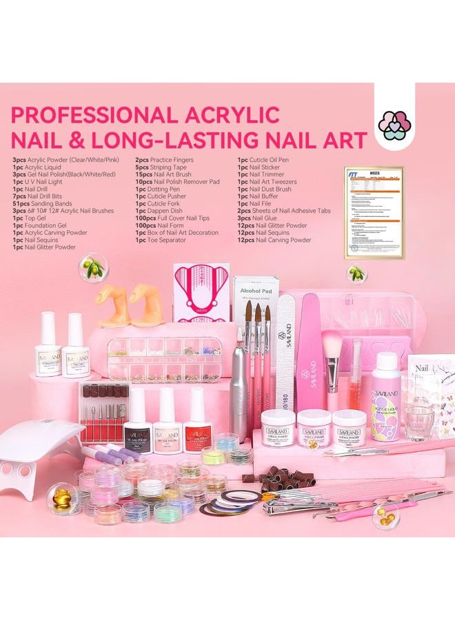 SAVILAND Acrylic Nail Kit with Drill: Professional Acrylic Nail Set for Beginners with Everything U V Light 3 Colors Gel Polish Decorations Nails Tools for Home Salon Use Christmas Gift Set - Image 2