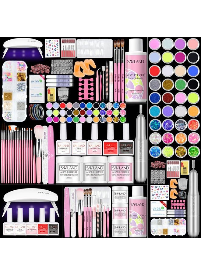SAVILAND Acrylic Nail Kit with Drill: Professional Acrylic Nail Set for Beginners with Everything U V Light 3 Colors Gel Polish Decorations Nails Tools for Home Salon Use Christmas Gift Set - Image 1