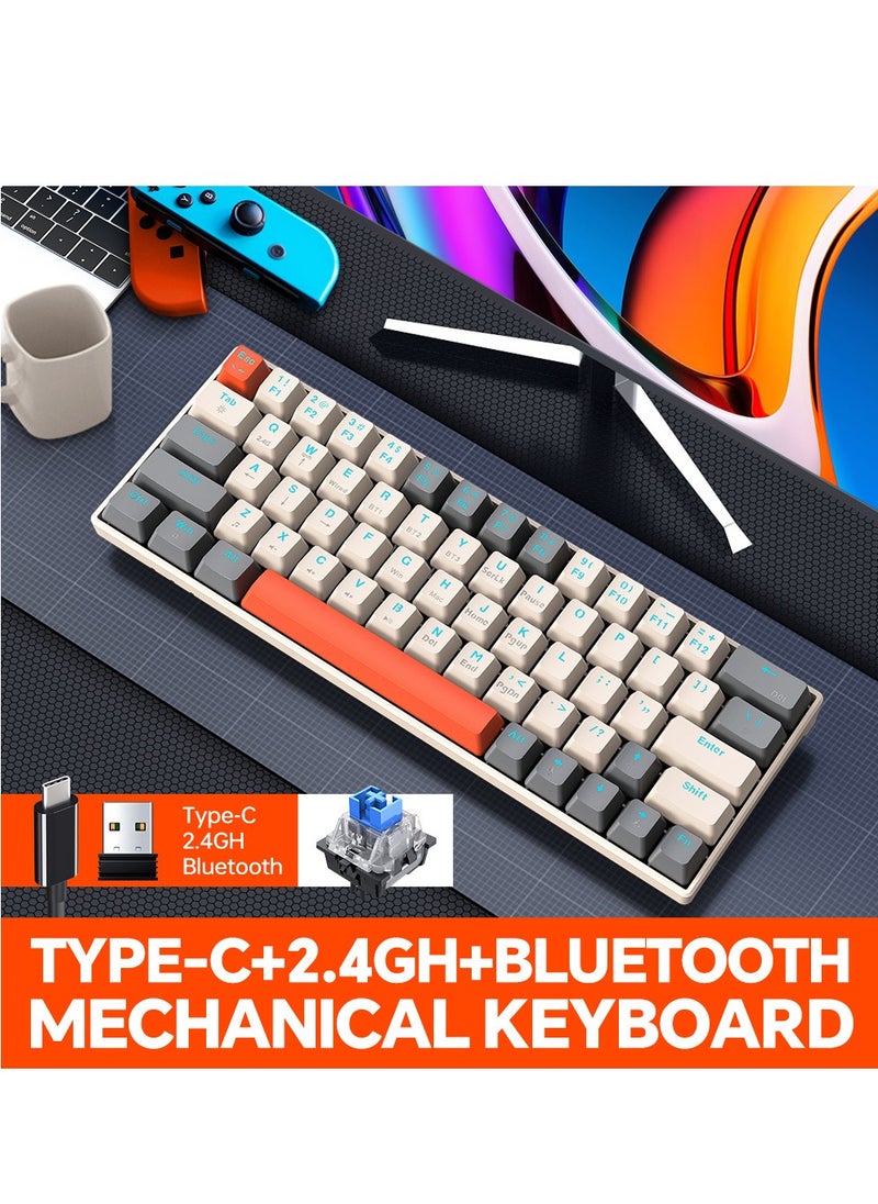 T-WOLF - 2.4G Wireless Wired Gasket Gaming Keyboard,63 Keys Blue Switch Mechanical Keyboard,Hot Swappable Gasket Mount with RGB Backlit - Image 1