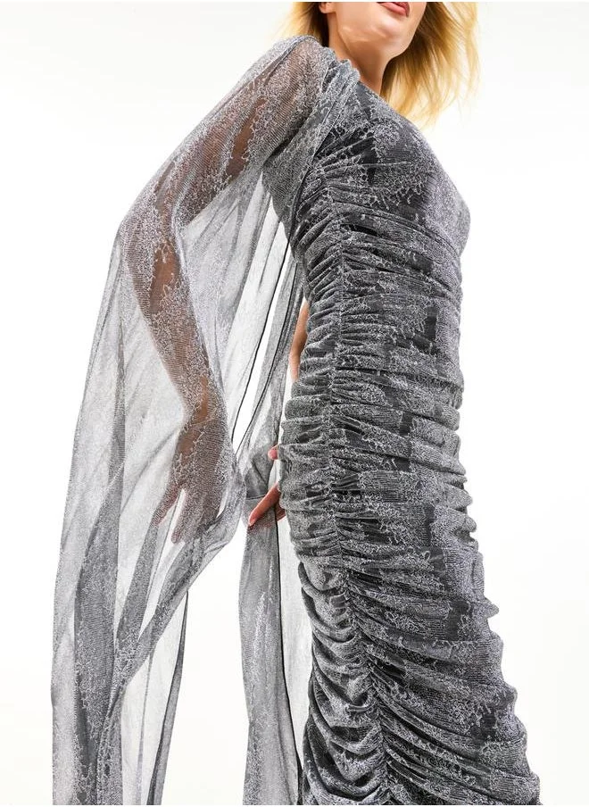 House of Moda Ruched Cape Midi Dress