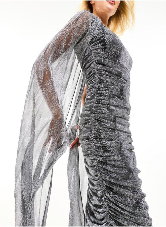 House of Moda Ruched Cape Midi Dress - Image 4