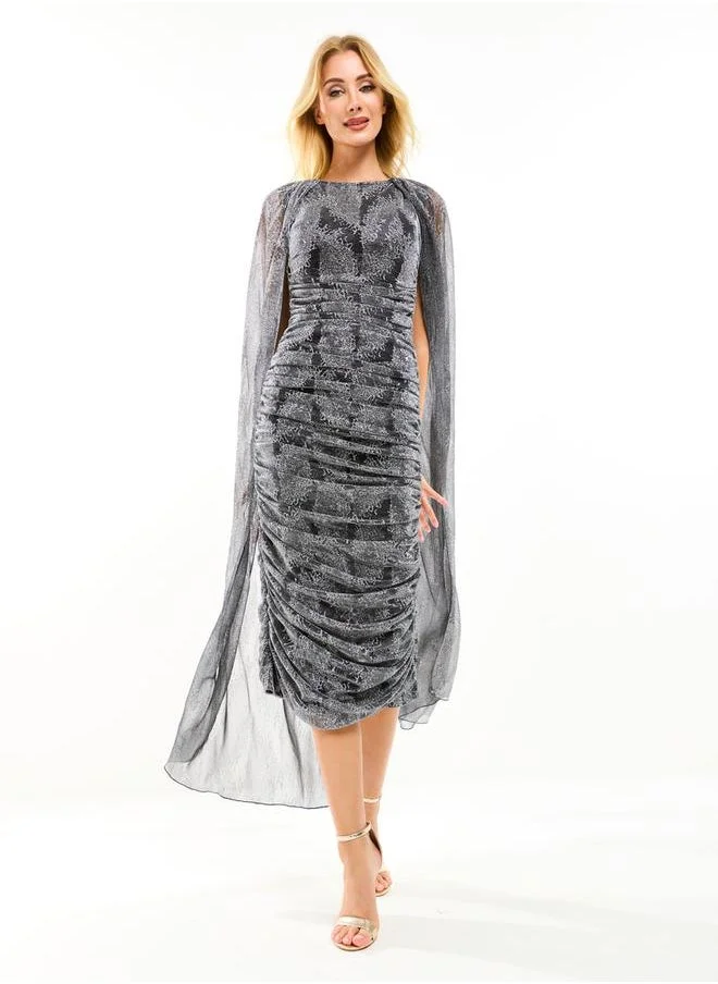 هاوس اوف مودا Longline Cape Sleeves Gathered Bodycon Midi Dress by Styli
