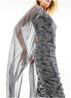 House of Moda Longline Cape Sleeves Gathered Bodycon Midi Dress by Styli  - Image 3