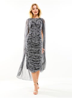 House of Moda Longline Cape Sleeves Gathered Bodycon Midi Dress by Styli  - Image 5