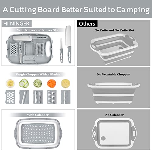 HI NINGER Collapsible Cutting Board with Colander, 9-In-1 Multi Chopping Board Kitchen Vegetable Washing Basket for Camping Gifts Camping Accessories for RV Campers - Image 2