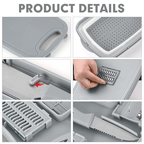HI NINGER Collapsible Cutting Board with Colander, 9-In-1 Multi Chopping Board Kitchen Vegetable Washing Basket for Camping Gifts Camping Accessories for RV Campers - Image 4