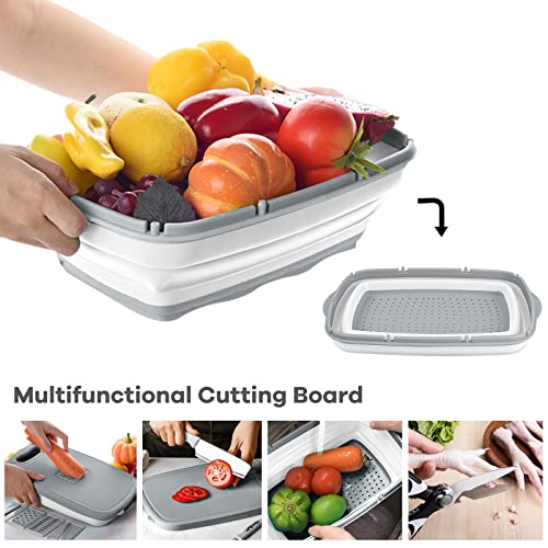 HI NINGER Collapsible Cutting Board with Colander, 9-In-1 Multi Chopping Board Kitchen Vegetable Washing Basket for Camping Gifts Camping Accessories for RV Campers - Image 3