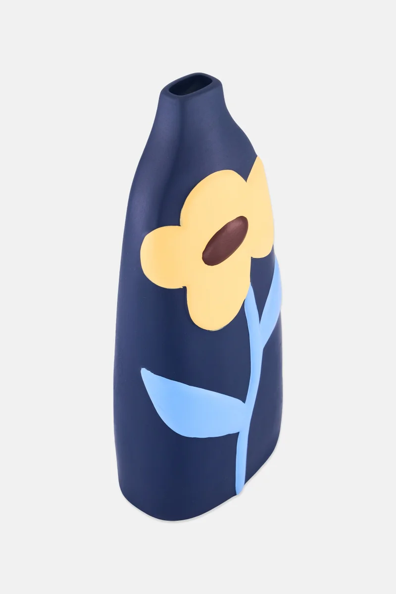 Muy Mucho Decorative Flower Pattern Ceramic Vase, Navy