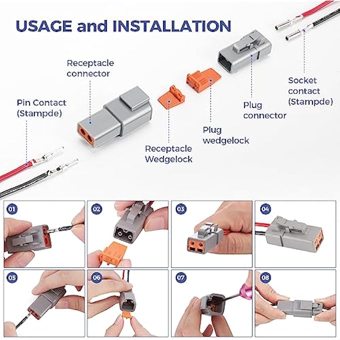 Deutusacc 48 Pcs Deutsch Dtp Connector Kit 4 Pin Automotive Waterproof Connectors 4 Sets With Size 12 Stamped Contacts Gauge 1412 Awg Wire Size25A - Image 4