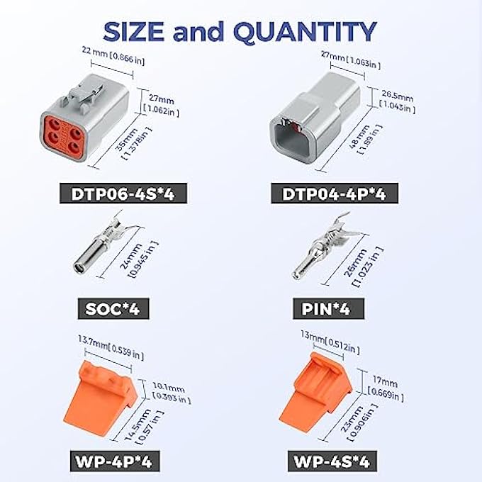 Deutusacc 48 Pcs Deutsch Dtp Connector Kit 4 Pin Automotive Waterproof Connectors 4 Sets With Size 12 Stamped Contacts Gauge 1412 Awg Wire Size25A - Image 3